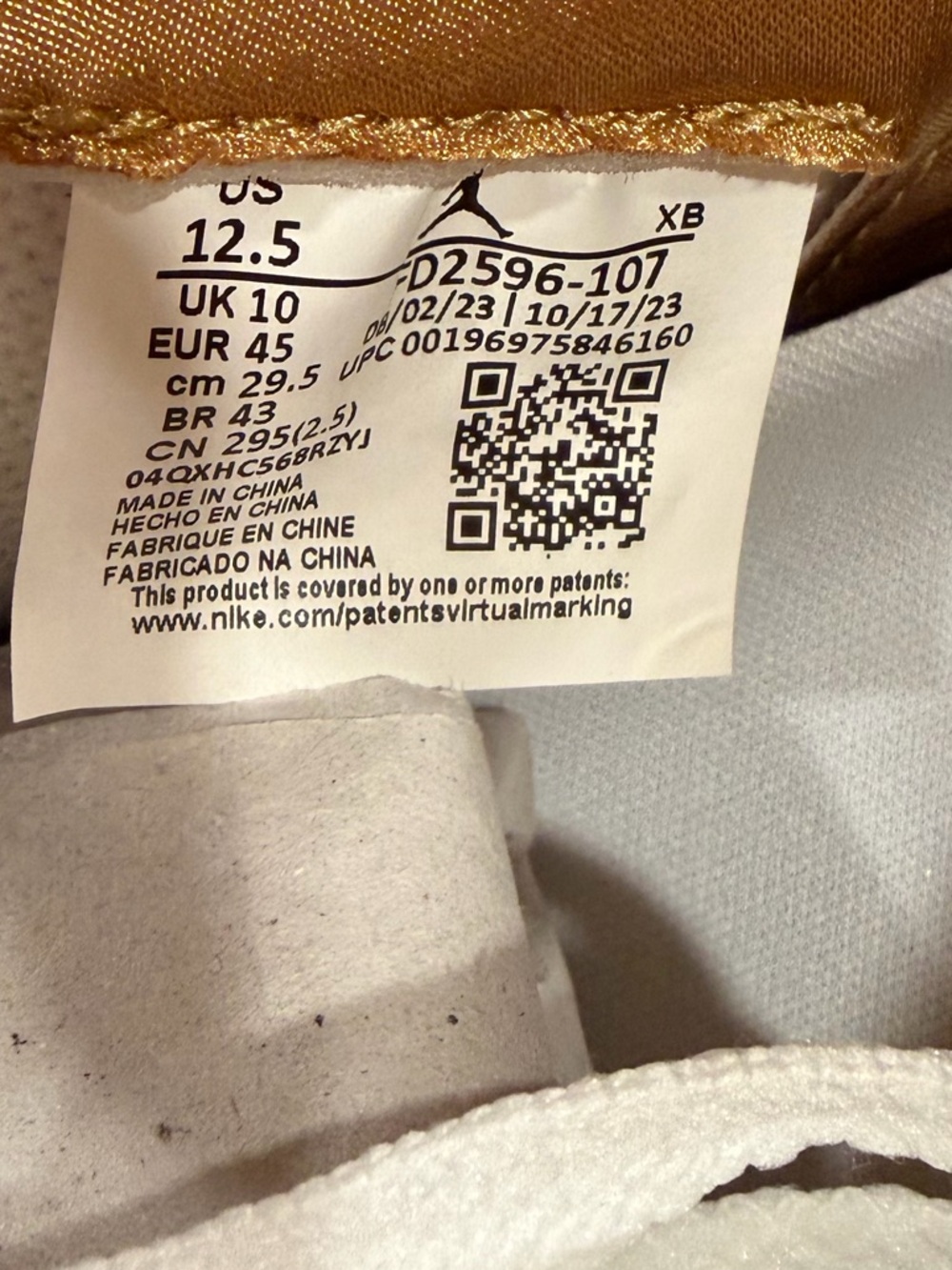 Nike Air Jordan 1 Retro OG Shoes White Metallic Gold size 12.5 - Picture 9 of 10